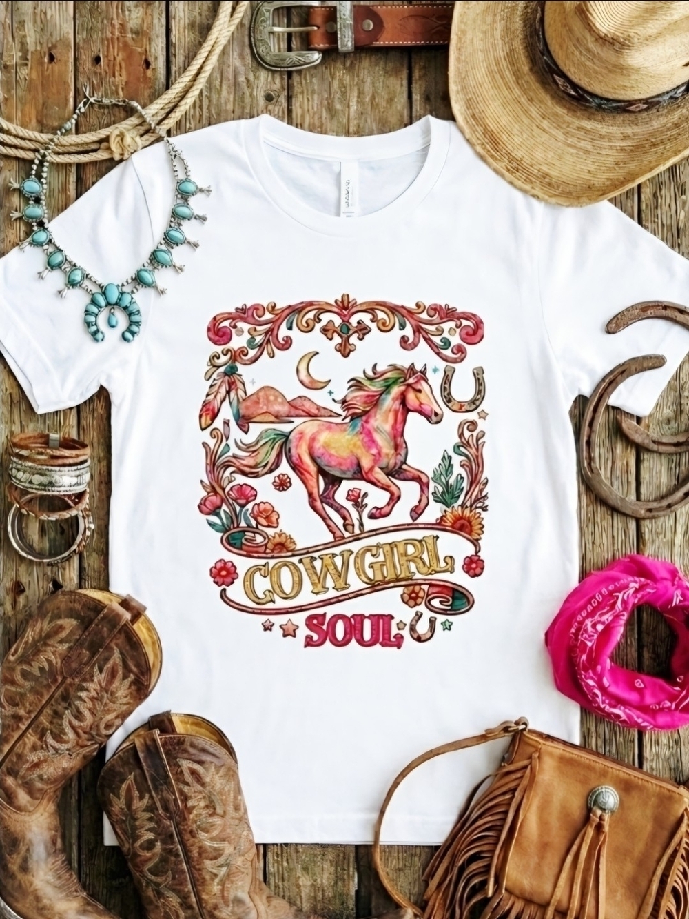 Cowgirl Soul Western Graphic Tee • Colorful Horse Shirt • Boho Cowgirl Top •
